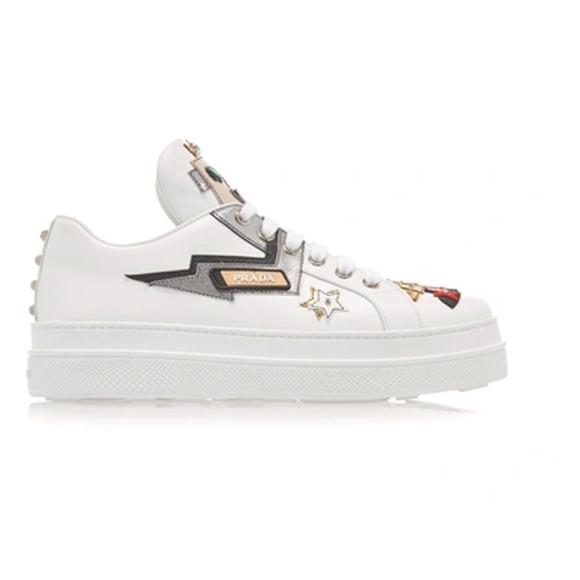 Prada Leather Robot Queen Patchwork Low Top Platform Sneaker White Women's EU 39 - Picture 1 of 7